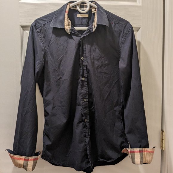 Burberry Other - Preloved M Burberry Plaid Accented Navy Men Long Sleeve Shirt